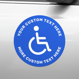 Handicapped disabled symbol text blue white round  car magnet
