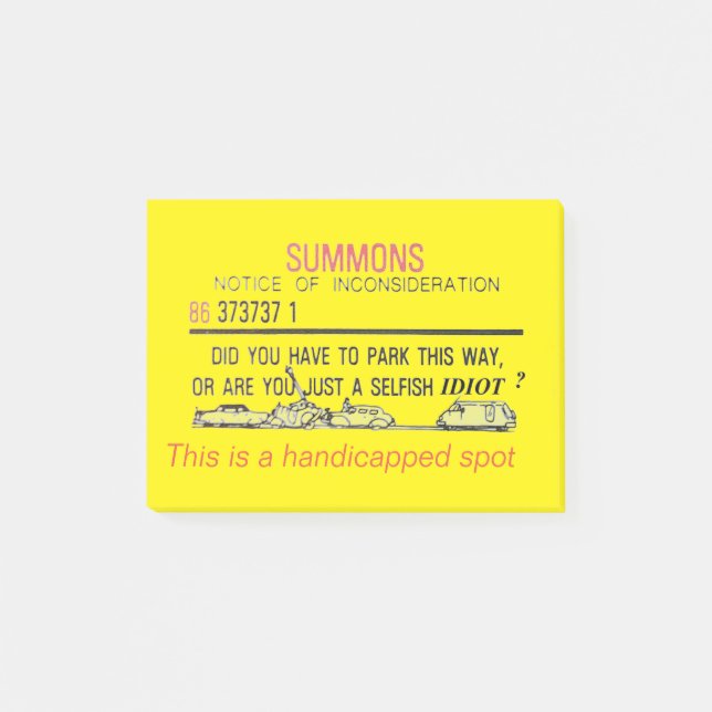 Handicapped Parking Notice Post-it Notes (Front)