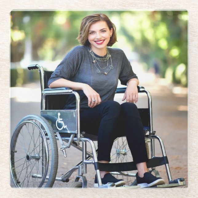 Handicapped Photo Customize Personalize Glass Coaster (Front)