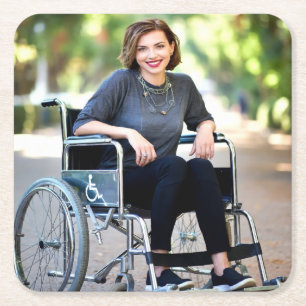 Handicapped Photo Customize Personalize Square Paper Coaster