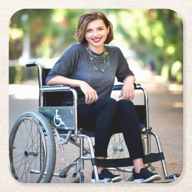 Handicapped Photo Customize Personalize Square Paper Coaster (Front)