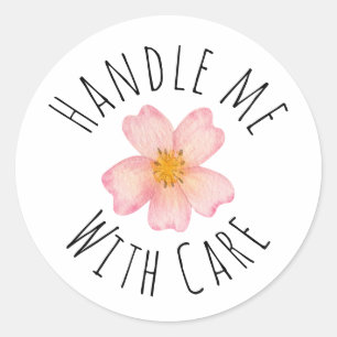 Handle me with care Pretty Watercolor FLower Classic Round Sticker
