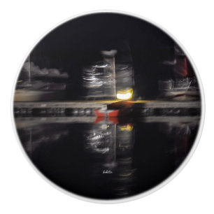 Handle of door, abstracted photograph, boats ceramic knob
