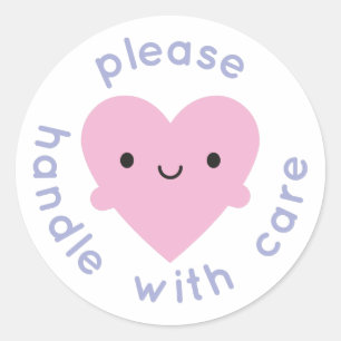 Handle With Care Kawaii Heart Classic Round Sticker
