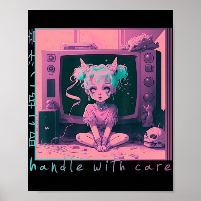 Handle with Care Pastel Goth Kawaii Anime Menhera  Poster (Front)