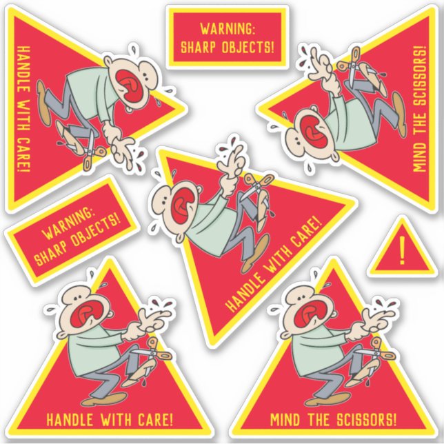 Handle With Care Sharp Objects Cartoon Warning (Front)