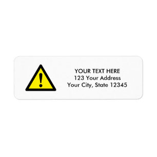 Handle with care yellow triangle caution sign return address label
