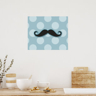 Handlebar Moustache, Polka Dots - Black Blue Poster