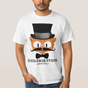 HANDLEBAR STACHE Humourous Cartoon Moustache Cat T-Shirt