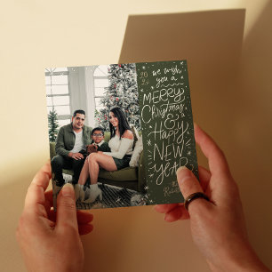 Handlettered Merry Christmas Happy New Year Photo Holiday Card