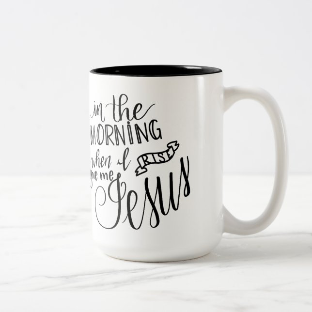 Handlettered Mug, Christian Saying, Give Me Jesus Two-Tone Coffee Mug (Right)