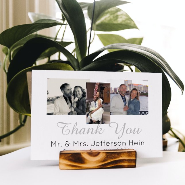 Handlettering 3 Photo Collage Wedding Thank You Postcard (Creator Uploaded)