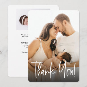 Handlettering Baby Girl Birth Custom Photos  Thank You Card