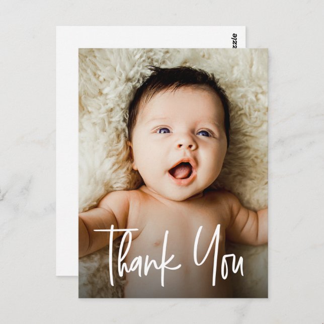 Handlettering Baby Photo Modern Birth Thank you  Postcard (Front/Back)