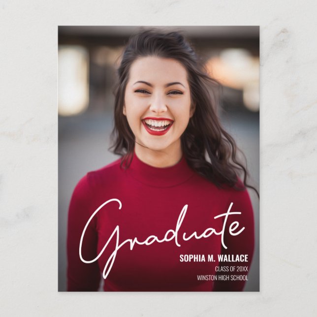Handlettering Custom Graduate Photo Highschool Announcement Postcard (Front)