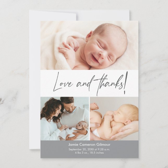 Handlettering Love & Thanks Baby Shower Photos Thank You Card (Front)