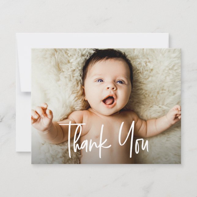 Handlettering Modern Baby Shower Horizontal Photo  Thank You Card (Front)