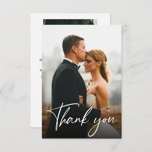 Handlettering Modern Custom 2 Wedding Photos  Thank You Card (Front/Back)