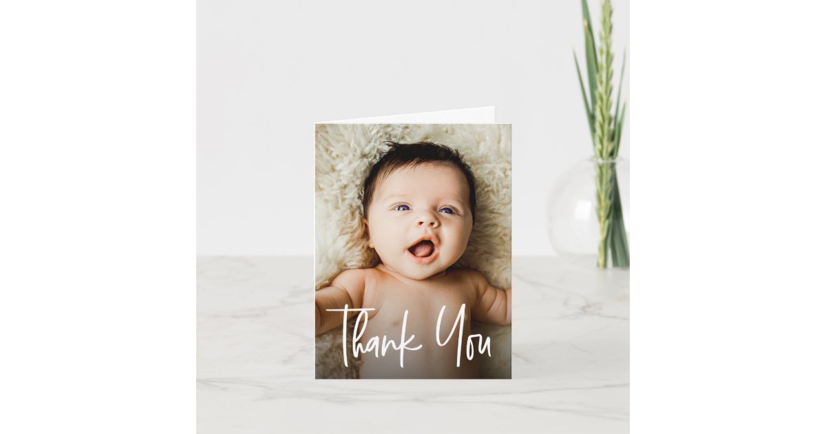 Handlettering Modern Custom Photo Baby Shower Thank You Card | Zazzle