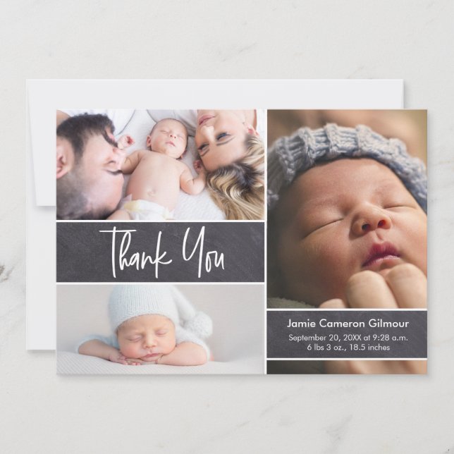 Handlettering Photo Collage Baby Shower  Thank You Card (Front)