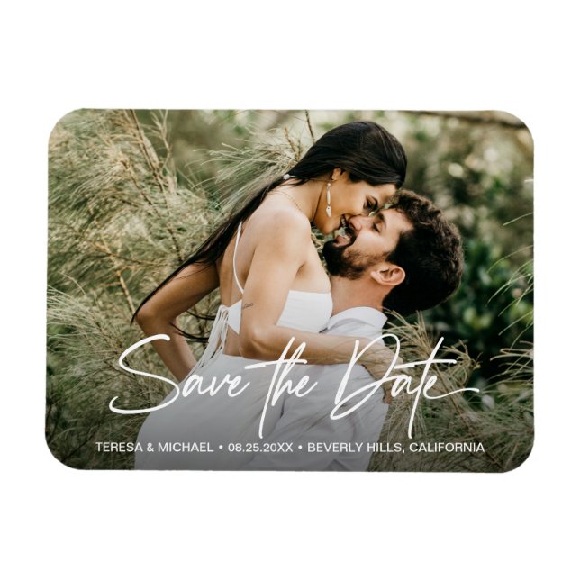 Handlettering Save the Date Engagement Photo Magnet (Horizontal)