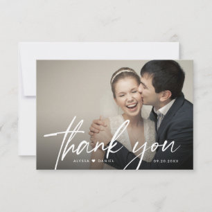 Handlettering Script Heart Wedding Photo Thank You Card