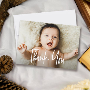 Handlettering script horizontal Photo Baby Shower Thank You Card