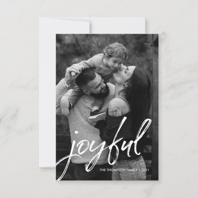 Handlettering Script Joyful Family Photo Custom Card (Front)