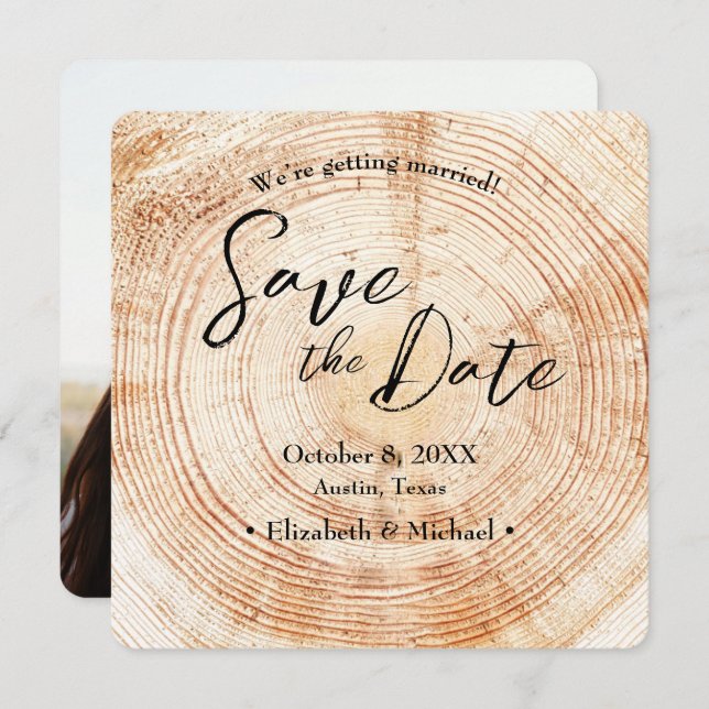 Handlettering Script Rustic Wood Print Wedding Inv Invitation (Front/Back)