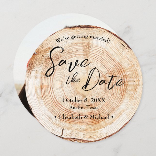 Handlettering Script Rustic Wood Print Wedding Invitation (Front/Back)