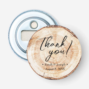 Handlettering script tree wood slice wedding favou bottle opener