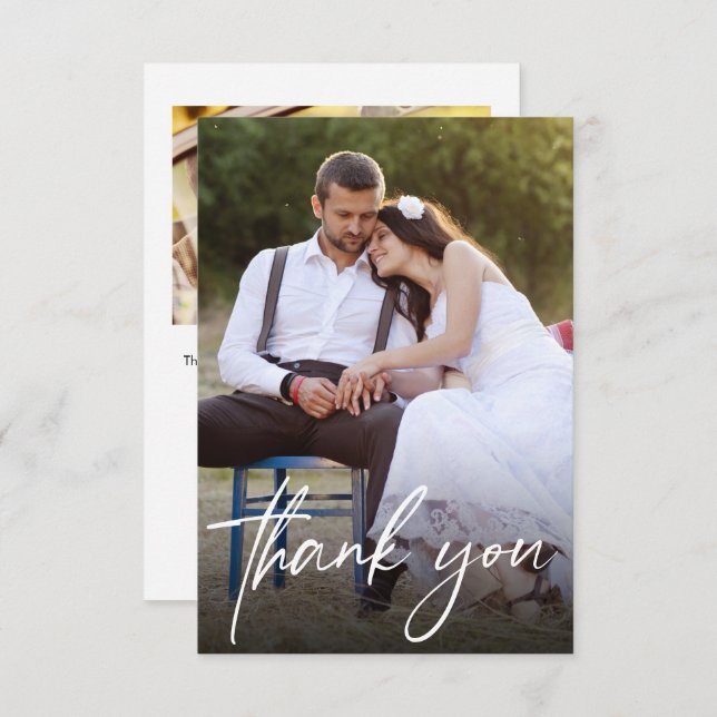 Handlettering Script Wedding Photos Modern Thank You Card (Front/Back)