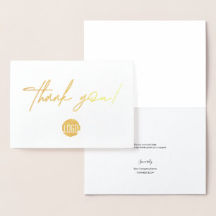 Handlettering Stylish Business logo Thank you Gold Foil Card