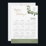 Handlettering Wreath Your Logo here 2024 Calendar Holiday Card<br><div class="desc">Extend your Holiday greetings and thank your clients, employees and customers with these modern and customisable Christmas Corporate Holiday flat 2024 calendar cards. Replace the logo with your own branding, personalise the message, Featuring my modern wreath illustration in gold, green, and the words "Happy Holidays" in a gold colour hue...</div>