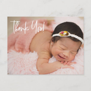 Handletteringl baby girl shower photo thank you postcard