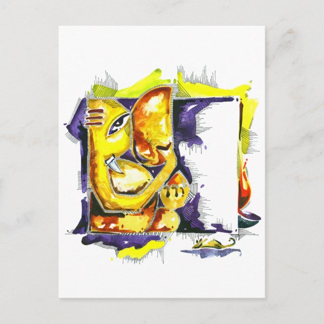 Handmade Abstract Painting of Lord Ganesha Postcard (Front)