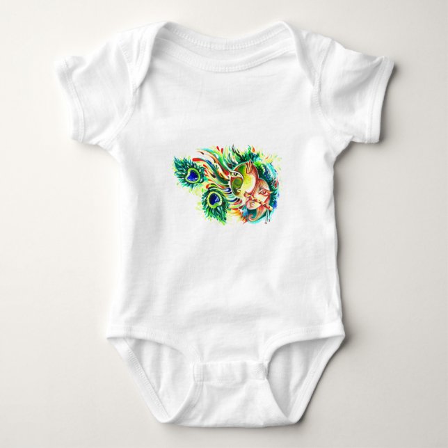 Handmade Abstract Painting of Lord Krishna and God Baby Bodysuit (Front)
