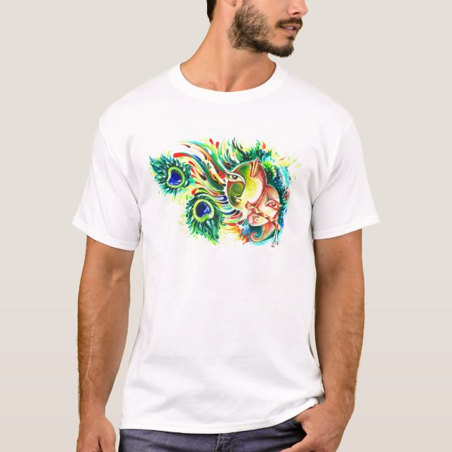 Handmade Abstract Painting of Lord Krishna and God T-Shirt (Front)