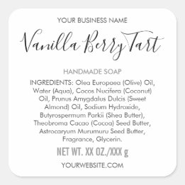 Handmade Artisan Soap Ingredient Product Label