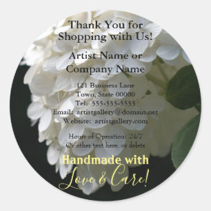 Handmade Artist White Hydrangea Business Stickers