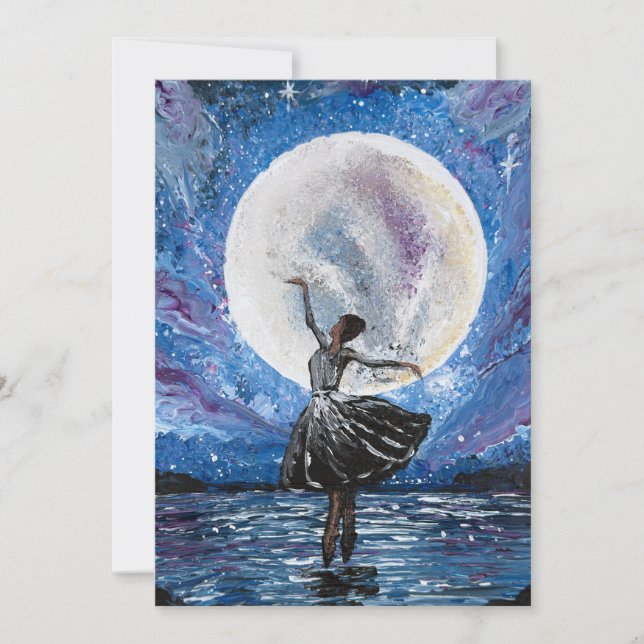 Handmade artwork- dancing with the moon  holiday card (Front)