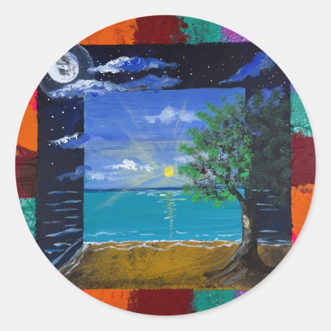 Handmade artwork - Day and Night  Classic Round Sticker (Front)