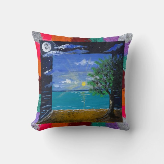 Handmade artwork - Day and Night  Cushion (Front)
