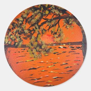 Handmade artwork - Golden sunset Classic Round Sticker
