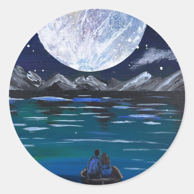 Handmade artwork- Moonlit Love Classic Round Sticker (Front)