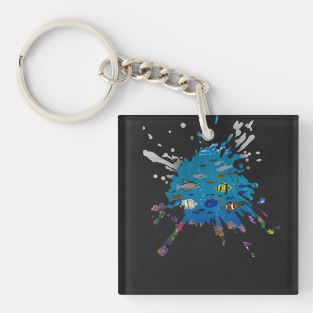 Handmade artwork- ocean depths  key ring (Front)