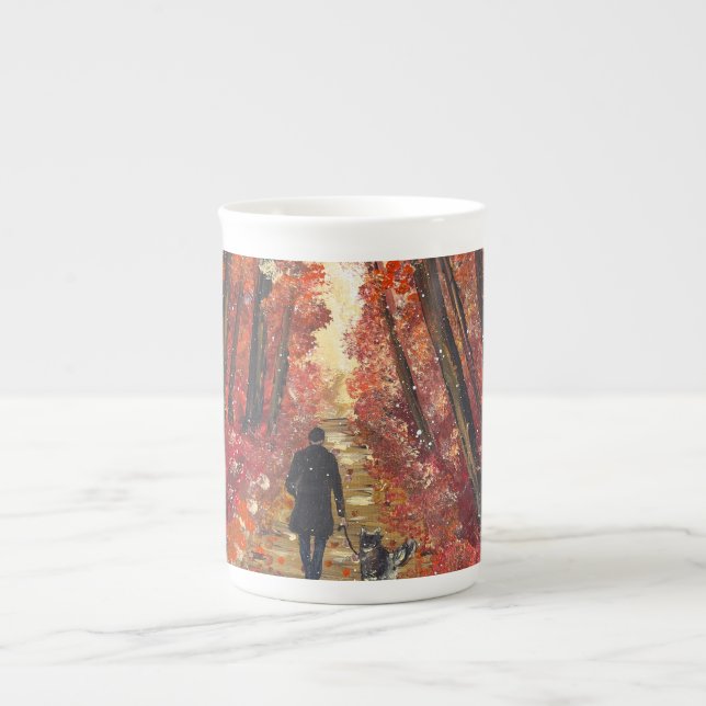 Handmade artwork- Orange forest  Bone China Mug (Front)