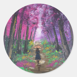 Handmade artwork-Walking alone Classic Round Sticker