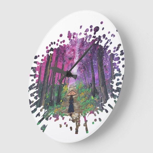 Handmade artwork-Walking alone  Large Clock (Angle)