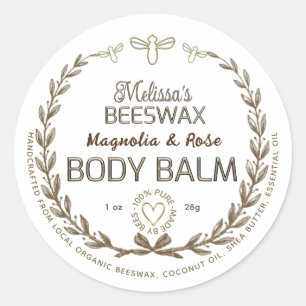 Handmade Beeswax Body Balm Wreath Bee Heart Classic Round Sticker